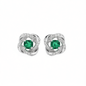Pendientes de plata 925 de lujo con esmeralda, diseño geométrico de corte princesa para mujer, uso diario, engaste de garra, joyería fina - Product Image 1