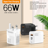 Chargeur USB-C intelligent 66W USB-A-C-L 3 ports Adaptateur PD 20W Alimentation rapide pour appareil photo et téléphone Chargement électrique super rapide