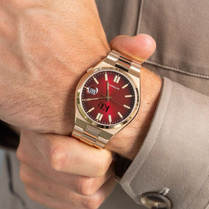 Đồng hồ đeo tay nam sang trọng bằng thép không gỉ, máy cơ tự động, mặt đỏ, mặt số vàng, phong cách doanh nhân, dây đeo 24mm, thời trang - Product Image 2