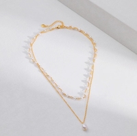 Mode Plaqué Or Deux Couches Chaîne Mix Taille Véritable Perle Déclaration Charme Collier