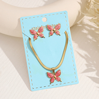 Set Perhiasan Enamel Baja Anti Karat Anti Air Mirawell Baru, Kalung Rantai Ular, Anting Kupu-kupu, Hati, Bunga