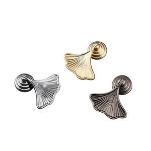Furniture Bedroom Kitchen <b>Cupboard</b> Cabinet Drawer Leaf Pulls Decorative Contemporary Zinc Solid Satin Brass Door Handle <b>Knobs</b> - Product Image 1