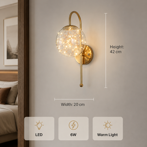 Lámpara de pared LED dorada moderna para dormitorio, hotel, hogar, decorativa para interiores, luz blanca cálida, montada en la pared, 6W, 20cm, 42cm - Product Image 3
