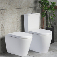 WC à Poser en Céramique Blanc avec Chasse Double Vortex Sans Bride, Toilette Lavante Deux Pièces pour Salle de Bain