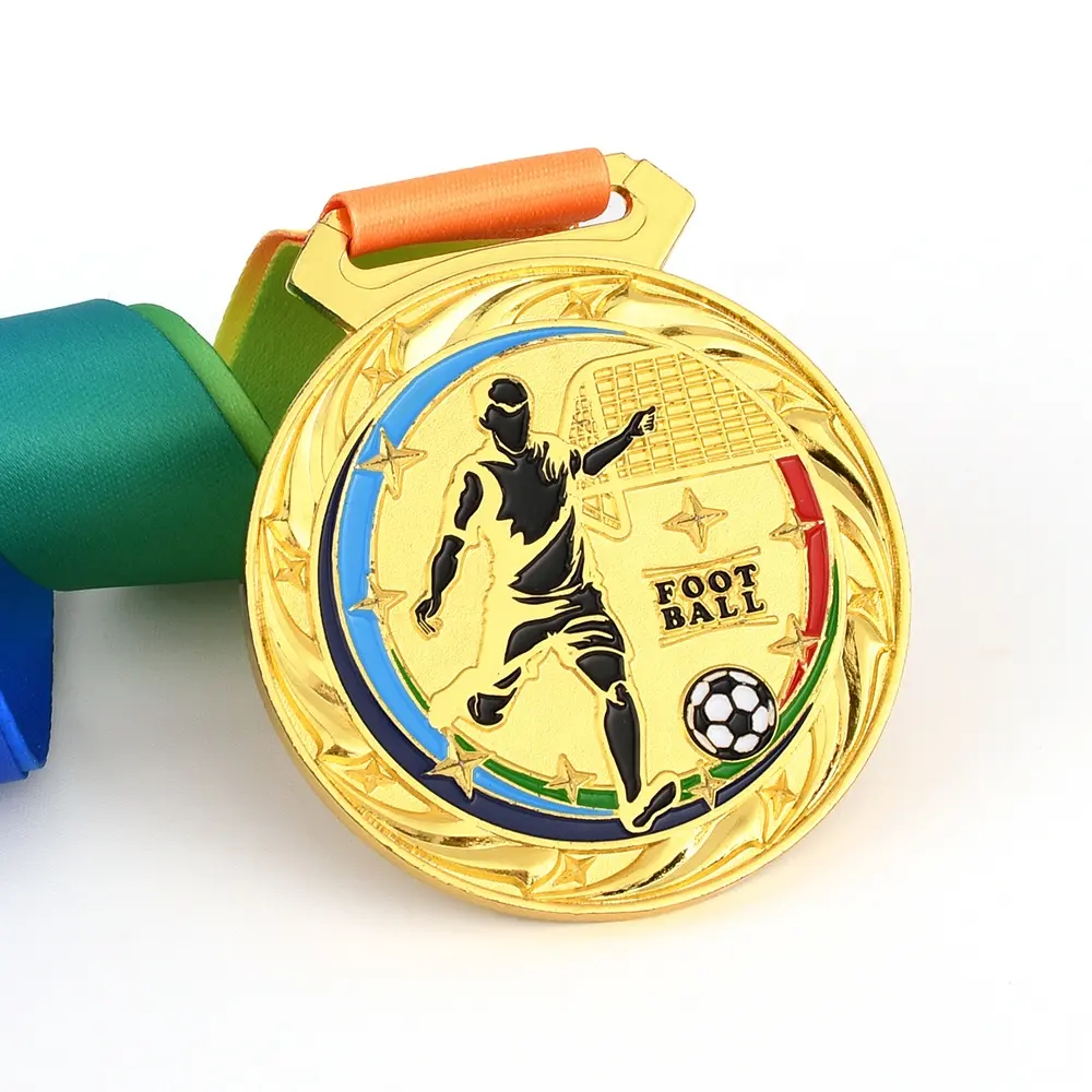 चीन कारखाने थोक 100g स्कूल खेल फुटबॉल प्रतियोगिता पदक खेल पुरस्कार सोने ट्रॉफी फुटबॉल पदक स्मारिका उपहार के लिए