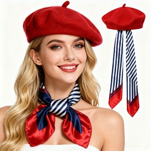 <span class=keywords><strong>Ensemble</strong></span> chapeau <span class=keywords><strong>béret</strong></span> et <span class=keywords><strong>écharpe</strong></span> en mousseline de soie de style coréen pour femmes, chapeaux seau à large bord avec imprimé floral, <span class=keywords><strong>écharpe</strong></span> carrée avec nœud papillon, couvre-chef - Product Image 6