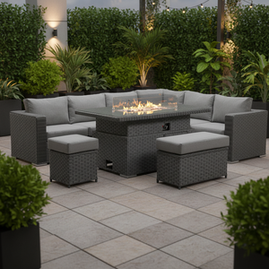 New Arrival Popular Design European Garden Patio Style Rising <strong>Corner</strong> Dining Outdoor <strong>Rattan</strong> Furniture Set With Firepit Table - Product Image 2