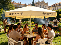 Sombrilla de Jardín Cuadrada de 3x3 Metros, Fácil de Abrir y Plegar, Marca Super Bock Beer
