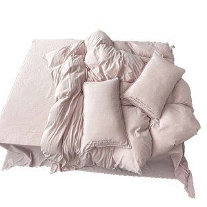 Parure de lit quatre pièces en coton et lin, couleur unie minimaliste, housse de couette respirante, taies d'oreiller et draps pour toutes les saisons - Product Image 5