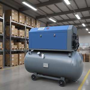 新型設計 4kW 5馬力 潤滑式一体型スクリューエアコンプレッサー エアエンド付き 8Bar 10Bar 270Lタンク PM VSD 単相/三相 - Product Image 1