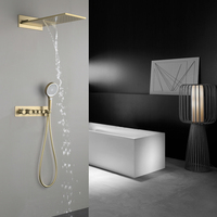 Ensemble de douche en laiton chromé design 2025, moderne, triple commande, avec pommeau de douche pluie/jet/massage et cascade, mitigeur inclus