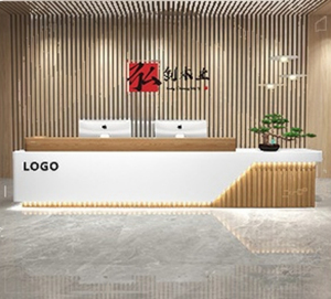 Mostrador de Recepción Redondeado Personalizado con Base LED para Boutique, Tienda Minorista, Oficina, Hotel, Salón de Belleza - Product Image 1