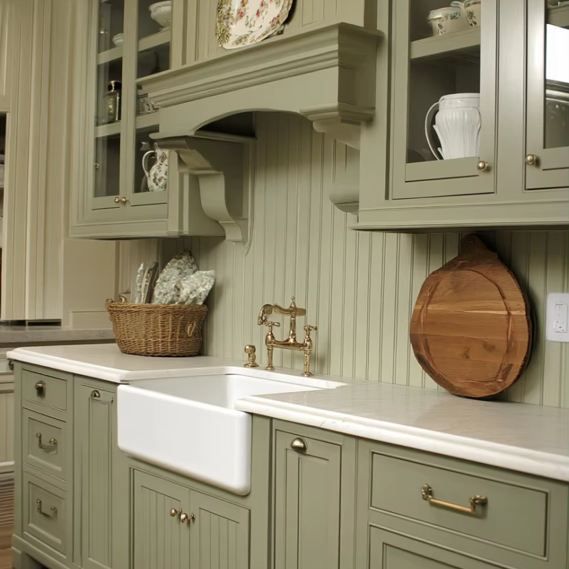 Vermonhouzz Легкий Французский стиль высокого класса, серые зеленые лаковые плоские двери, современный дизайн, модульные индивидуальные кухонные шкафы