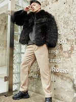 Manteau en fourrure de raton laveur duveteux, personnalisé, haut de gamme, noir chaud, manteaux en fourrure de raton laveur véritable