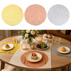 15 Zoll Runde PVC-Tischsets mit Filigranmuster, Metallische Spitze, Mandala-Muster, Hitzebeständig, Wasserdicht, Tischunterlage für Esszimmer - Product Image 1