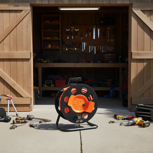 Carrete de cable de extensión de 100 pies con 4 tomas, 14AWG SJTOW, de alta resistencia con interruptor de circuito para cobertizo de herramientas - Product Image 2