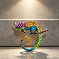 Broche colorée en alliage de zinc plaqué or, motif caméléon, clouée, accessoire de costume unisexe vintage en émail pour corsage