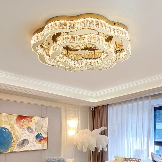 Modern Luxury Crystal Gold Minimalist LED Ceiling Light for Home Indoor Decor Living Room Bedroom Study Ceiling Lamp