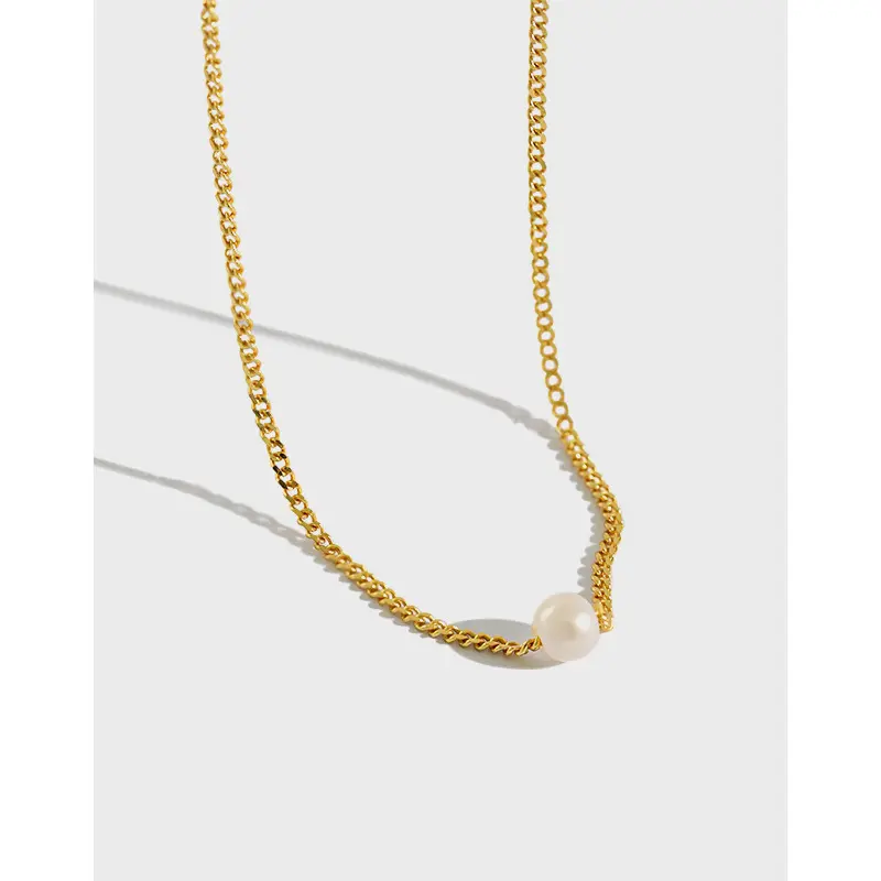 Baroque freshwater pearl neckace18K gold plated S925 sterling silver single pearl choker necklace