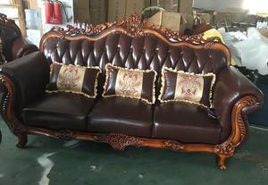 Set di <span class=keywords><strong>Divani</strong></span> in Vera Pelle di Lusso Design Vintage Moderno Premium Divano in Legno Intagliato per Soggiorno Componibile Spedizione Gratuita - Product Image 5