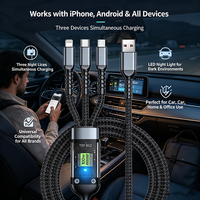 Câble de charge 3-en-1 100W avec lumière LED nocturne, connecteurs transparents anti-oxydation, nylon tressé