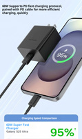 Adaptador de Corriente PD Original de 60W, Carga Súper Rápida USB-C, Enchufe US/EU/UK para Samsung S26 Ultra, Cargador Tipo-C de 60W