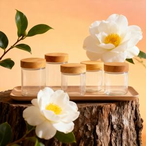 Tarro de Crema Cosmética de Plástico PET Esmerilado Transparente Ecológico de 150ml, 250ml, 50g, 150g, 250g, 500g, 8oz con Tapa de Bambú - Product Image 1