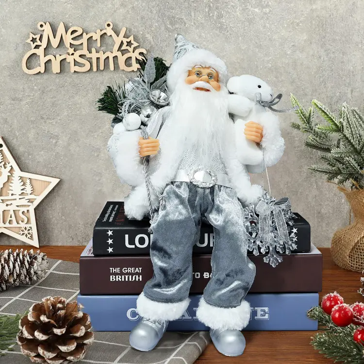 Boneca de Papai Noel de Natal em pé Estatueta de Papai Noel Boneca de Papai Noel em pé de Natal branco