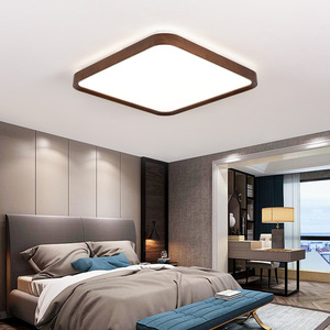 Lámpara de Techo Ultrafina de Estilo Chino, Luz LED para Sala de Estar y Dormitorio, Tres Colores Ajustables, Marco de Madera Sólida - Product Image 2