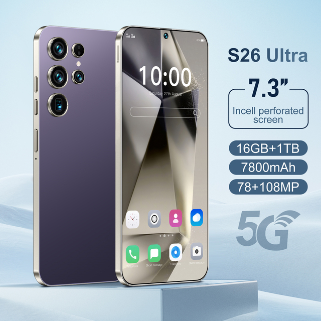 2025 New Original S26 Ultra Smartphone 16GB+1TB 5G LTE Dual SIM HD Display Face Unlock Android 14 Spanish Language Support