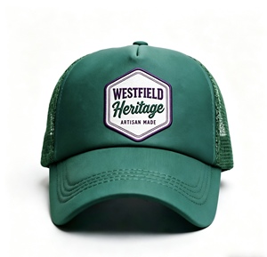 Casquette de camionneur personnalisée à 5 panneaux avec dos en maille, casquette de baseball unisexe fabriquée artisanallement, casquette de camionneur respirante en maille verte avec sangle réglable - Product Image 1