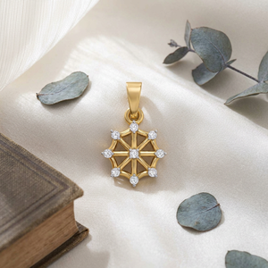 Pendentif en or et diamant, forme de roue, design toile d'araignée, bijoux fins, charme de luxe, collier en or pour femme, accessoire - Product Image 2