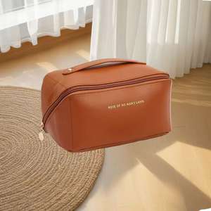 High-End PU Leather <b>Travel</b> Makeup <b>Bag</b> Storage Organizer Soft Thickened Pillow <b>Bag</b> Multi-Layer Waterproof Wide Open for <b>Toiletry</b> - Product Image 6
