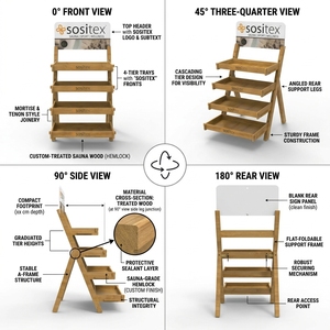 Présentoir pliable en bois pour oreillers en lin, support textile en bois à 4 niveaux en forme de A, pour la vente au détail, le bien-être, les spas, les boutiques, le merchandising, OEM - Product Image 3