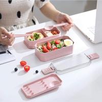 Boîte à lunch bento réutilisable à deux étages, étanche, sans BPA, pour enfants et adultes