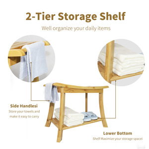Bambuseae <b>Bamboo</b> Bathroom <b>Stool</b> With Storage Shelf 17x23.4 Inches European Style - Product Image 5