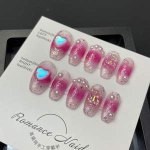 Súper diseño de lujo <span class=keywords><strong>Rosa</strong></span> Largo trapezoidal <span class=keywords><strong>palo</strong></span> gradual en las <span class=keywords><strong>uñas</strong></span> Rhinestone lujo Brillo de lujo <span class=keywords><strong>uñas</strong></span> artificiales <span class=keywords><strong>uñas</strong></span> postizas - Product Image 3