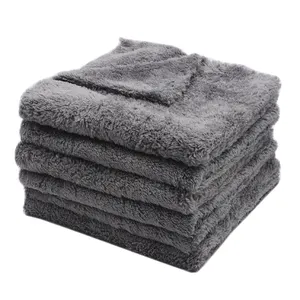 Edgeless plush super absorbent 450gsm microfiber car drying towels 40x40cm long pile cleaning cloth for carcare