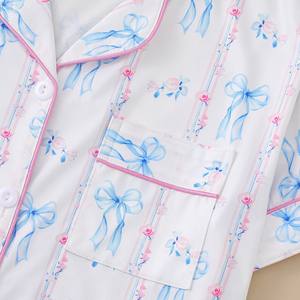 <span class=keywords><strong>Pyjama</strong></span> Femme Nouveauté Saint-Valentin Personnalisé à Vente Chaude, Ensemble Maison Imprimé Rose et Nœud, Col Revers - Product Image 3