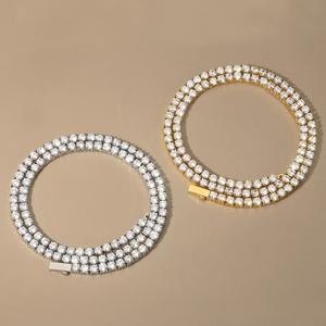 Hiphop Collier à chaîne de tennis en zircon cubique glacé Collier à chaîne de tennis en acier inoxydable plaqué or 18 carats avec diamant Chaîne - Product Image 1