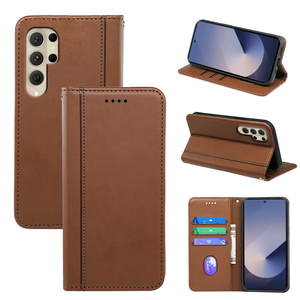 Funda de teléfono de cuero con tapa de lujo para <span class=keywords><strong>Samsung</strong></span> <span class=keywords><strong>Galaxy</strong></span> S25 Ultra S24 Plus A17 A06 ranuras para tarjetas magnéticas funda protectora para libro billetera - Product Image 1