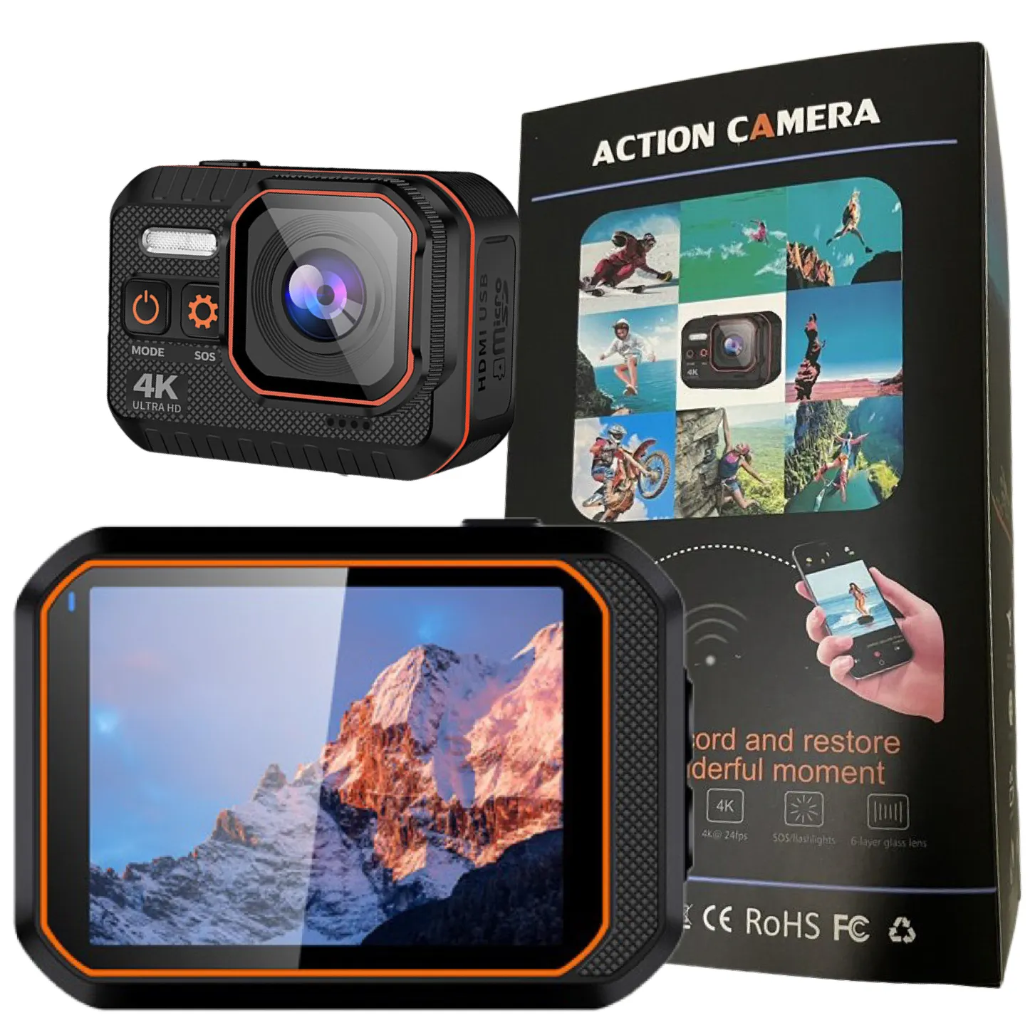 Action Camera Sport Camera 4K 16MP Underwater Camera 6 Anti Shake 170 Degree Wide Angle Waterproof for Outdoor Skiing Climbing