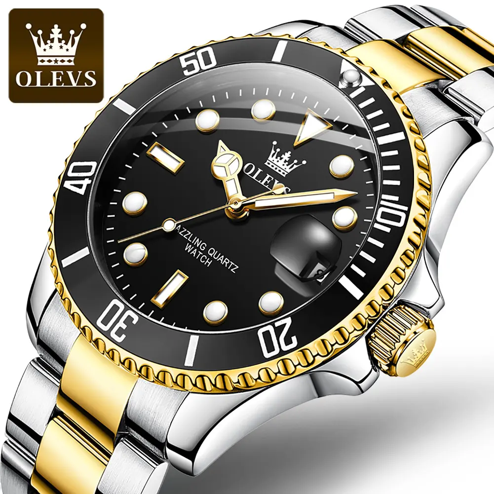 OLEVS นาฬิกาข้อมือแนวธุรกิจสำหรับผู้ชาย,นาฬิกาแอนะล็อกกันน้ำสายสเตนเลส5885