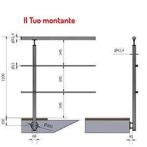 Ángulos verticales de acero inoxidable, acabado satinado, Ø 42,4, 2 travesaños de fijación lateral, altura de travesaños externos, altura Mt. - Product Image 1