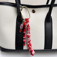 Porte-clés bandana western tendance avec perles œil bleu, charme pompon foulard paisley rétro pour sac à main femme
