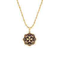 Kalung Liontin Salib Hitam Bergaya dengan Motif Tetesan Minyak, Pola Geometris Berbentuk Hati, Rantai Klavikula Unik dari Baja Tahan Karat