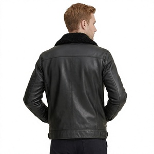Men's Genuine Leather Jacket <b>Sherpa</b> <b>Lined</b> Zipper Closure Moto Style Winter Outerwear - Product Image 4
