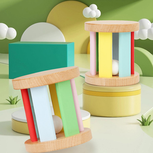 Gros arc-en-ciel bois <span class=keywords><strong>hochet</strong></span> <span class=keywords><strong>Montessori</strong></span> cylindre roulant tambour cloche avec manche en bois bébé jouets musicaux jouets éducatifs - Product Image 2