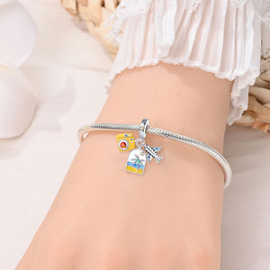 Copper Silver Plated airplane Travel Vacation Themed Enamel CZ Charm <b>Beads</b> <b>Set</b> Fit European Bracelet DIY Jewelry - Product Image 3