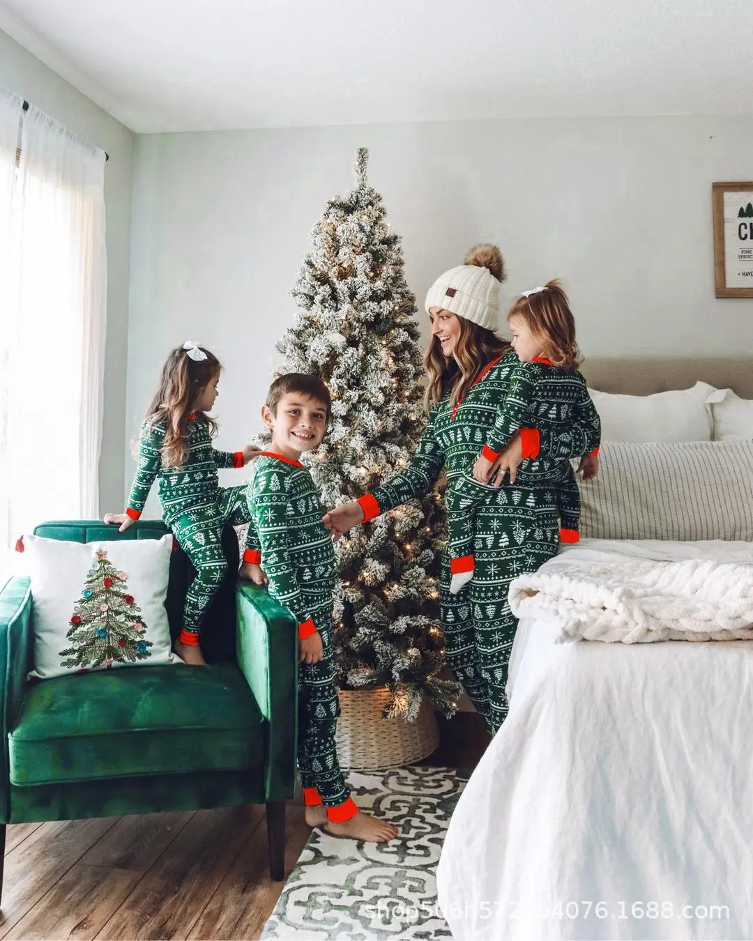 وصول جديد 2 قطعة خضراء مطابقة الأسرة عيد الميلاد منام عيد الميلاد الأسرة الملابس المنزلية